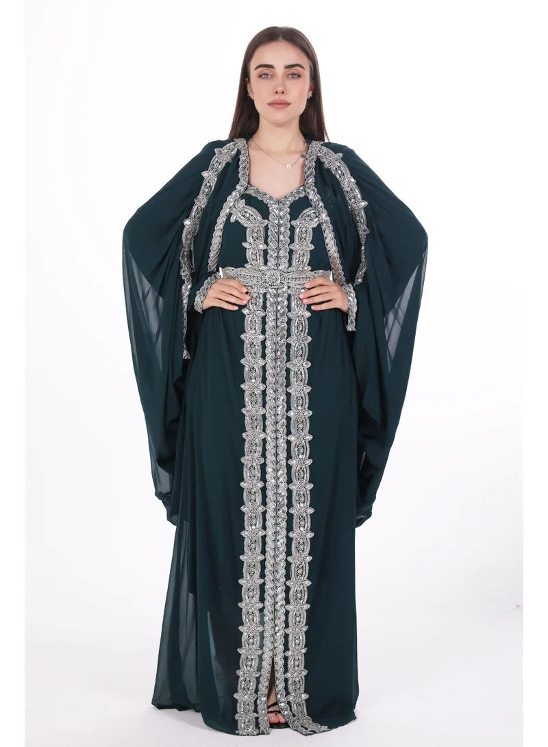 emboidered chiffon kaftan dress